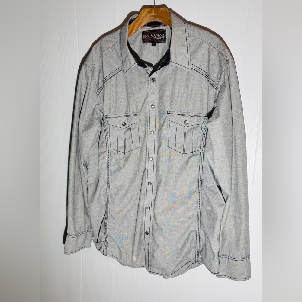 Rock & Roll Cowboy Western Snap Shirt Mens XL Gray Contrast Stitch Rodeo